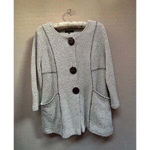 Yushi Womens Textured Knit Jacket Cardigan  Small Gray Artsy Buttons Pockets